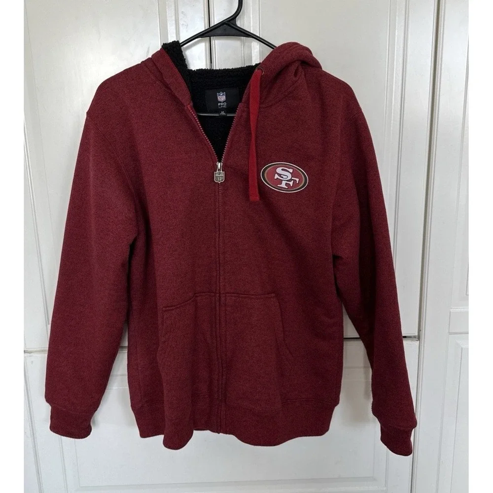 NFL 49ERS Zip Up Hoodie W/sherpa Lining Sz M Embroidered Letters